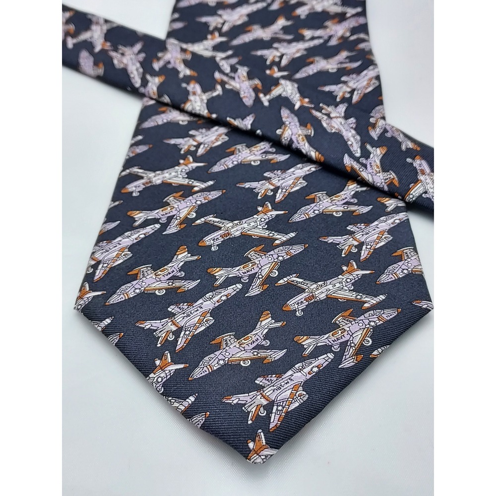 Joe Boxer Out'a Range Navy Blue 100% Italian Silk Fighter Jet Airplane Necktie